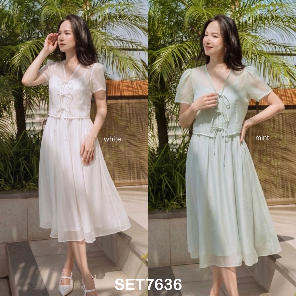 [FG] Gwen Slip Dress with Ribbon Blazer Set / Luxury Fashion Outer Dress Set SET7636
