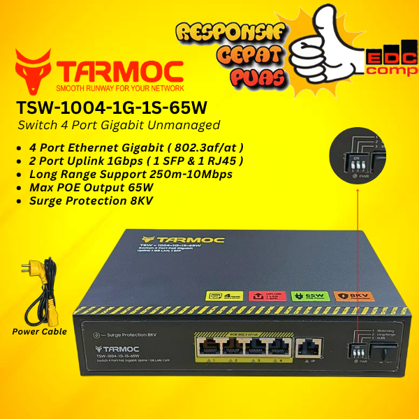 Tarmoc Switch POE HUB กล้องวงจรปิด IPCAMERA 4 PORT GIGABIT 1G + 1 SFP UPLINK