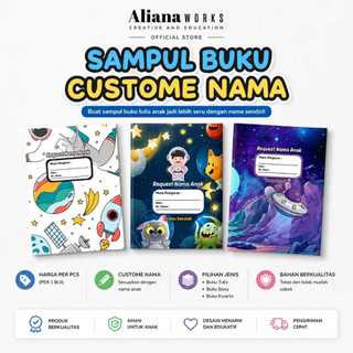 Sampul Buku Custom Nama Anak Tema Astronot, Halloween, Flower, Doodles Untuk Buku Tulis Boxy Kwarto