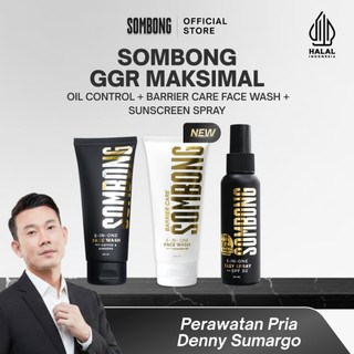 SOMBONG 5-in-1 GGR Maksimal - Oil Control Face Wash + Barrier Care Face Wash + Sunscreen Spray - Sabun Cuci Muka Pria Untuk Memperbaiki Skin Barrier dan Mencerahkan Kulit - Ceremide NP, Centella Asiatica Extract (Cica), Panthenol (Pro-Vitamin B5)