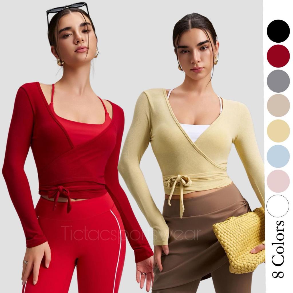 ERIELLE WRAP TOP OUTER LONG SLEEVE / WOMENS YOGA PILATES SPORTS OUTER TOP