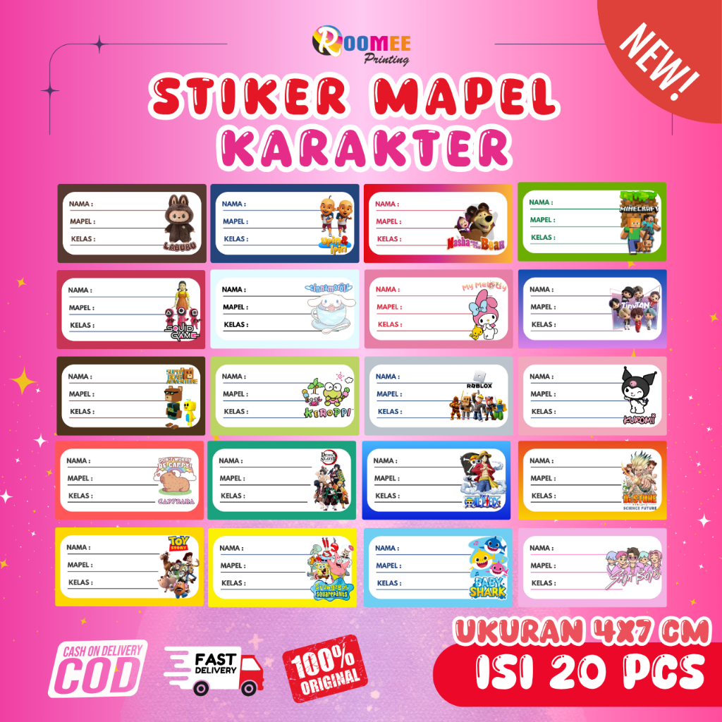 MATA (20 ชิ้น) CUTE CHARACTER MODEL MAP STICKERS / BOOK NAME STICKERS / NAME LABEL STICKERS