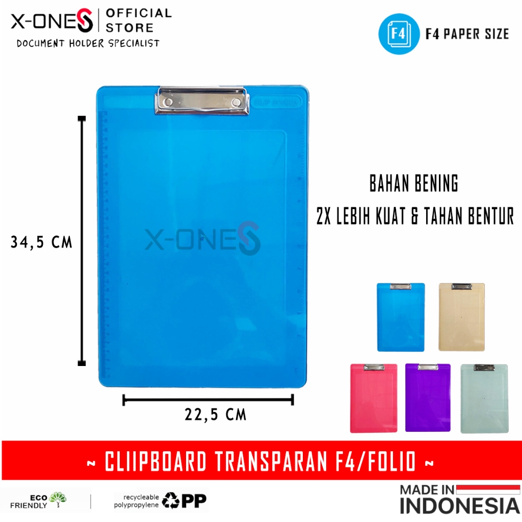 X-ONE CLIPBOARD คลิปหนีบแผนที่แบบใส F4 FOLIO คลิปแผนที่ / CLPT- 777