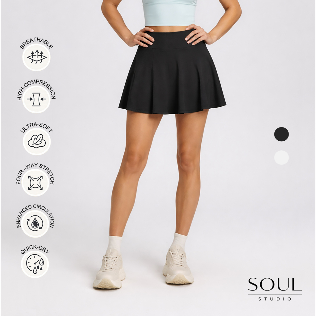 Soul Studio Bora Ribbed Sport Skort ใน ActiveKnit สําหรับ Padel Tennis Golf แบดมินตันวิ่งกีฬา