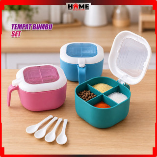 Kotak Wadah Bumbu Dapur Sekat 4in1 Seasoning Box Free Sendok Tempat Penyimpanan Garam Gula Dapur Grid Serbaguna Home Solution SH018