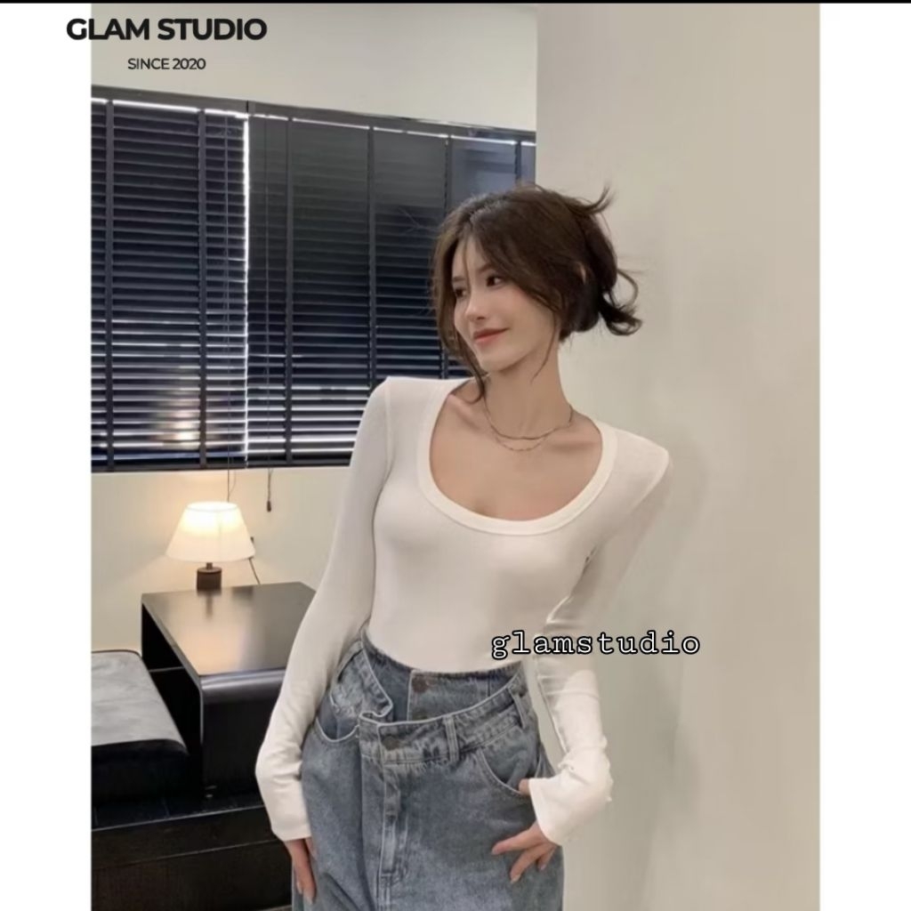 Glamstudio - เสื้อครอป Longslve เสื้อครอปแขนยาวธรรมดาคอปกกลม ( CTLS 020)