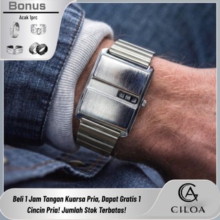 CILOA Jam Tangan Pria Kotak Model Baru, Bisnis Mewah Elegan, Baja Tahan Karat, Kuarsa Tahan Air 551