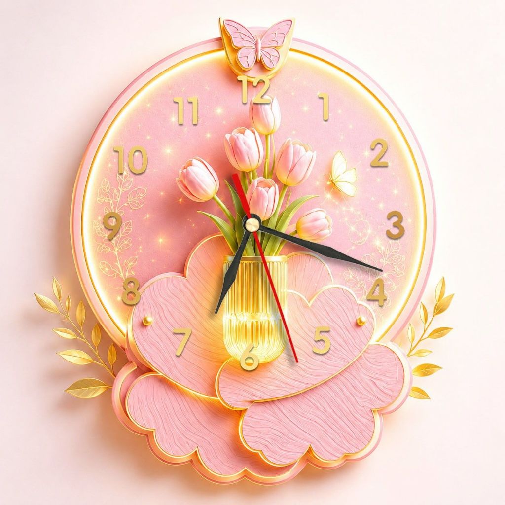 CUTE BOHO HOME SWEET HOME TULIP FLOWER WALL CLOCK - AESTHETIC MINIMALIST บ้านตกแต่ง