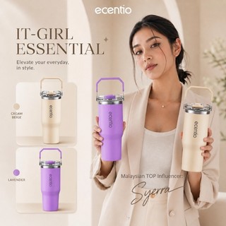 ecentio tumbler Stainless 900ml Portable aesthetic termos lucu Botol minum besar tas tumbler tahan panas dingin 24 jam lucu tumblr aesthetic termos air panas tumbler kopi tumbler sedotan botol minum botol minum sekolahanak laki laki