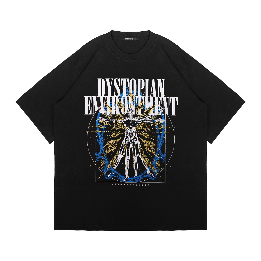 NVSR Boxy เสื้อยืด Oversize Dystopian สีดํา Unisex
