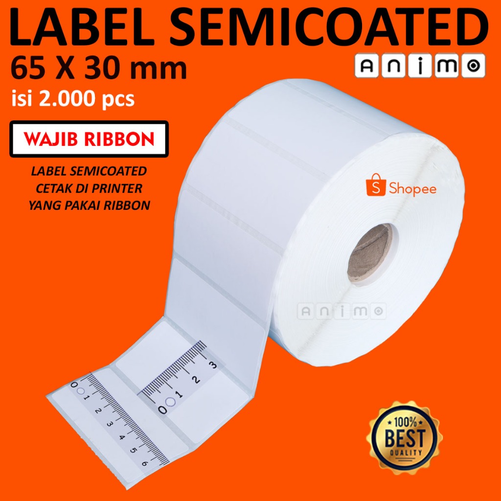SEMICOATED LABEL 65 X 30 = 2000 PCS - ป้ายบาร์โค้ดกึ่งเคลือบ 65x30 MM - สติ๊กเกอร์กึ่งเคลือบ 65 x 30