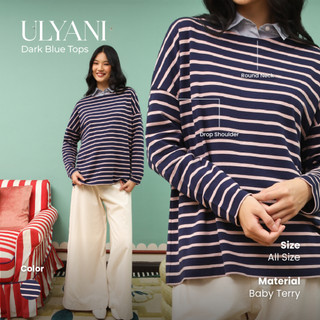 HijabChic Ulyani Dark Blue Tops - Atasan Muslim Stripe Nyaman Lembut Oversized Best Seller Terbaru