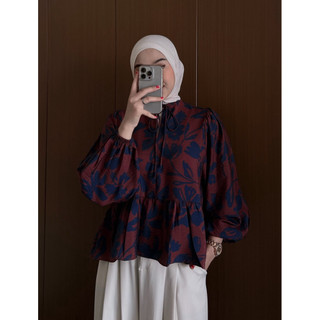 Floral Id - Blouse Peplum Rosea Atasan Wanita Motif Blouse Casual Lengan Panjang Kekinian dengan Desain Elegan
