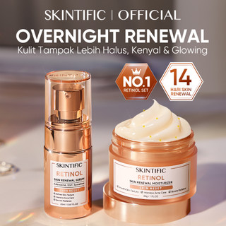 SKINTIFIC - Retinol 2pcs Set | Night Repair Skin Renewal Anti-aging Retinol Serum & Moisturizer - Acne Care Memudarkan Garis Halus Memudarkan Kerutan Menghaluskan Tekstur Kulit Retinal Retinoid Moist  Meratakan Warna Kulit Lebih Cerah