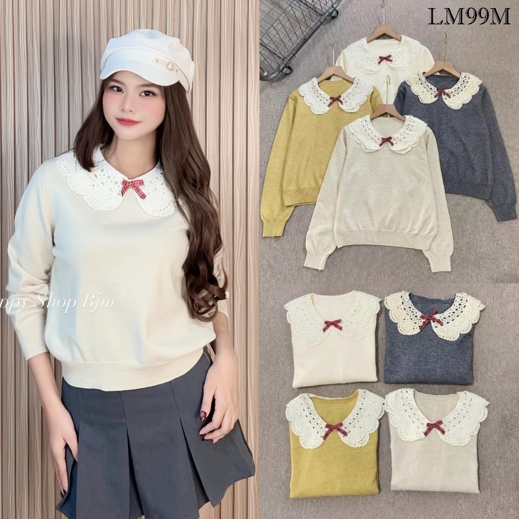 HAPPY SHOP - เสื้อสเวตเตอร์ผู้หญิง KNITTED WITH LACE COLLAR LM99M 99M PREMIUM LATEST FASHIONABLE