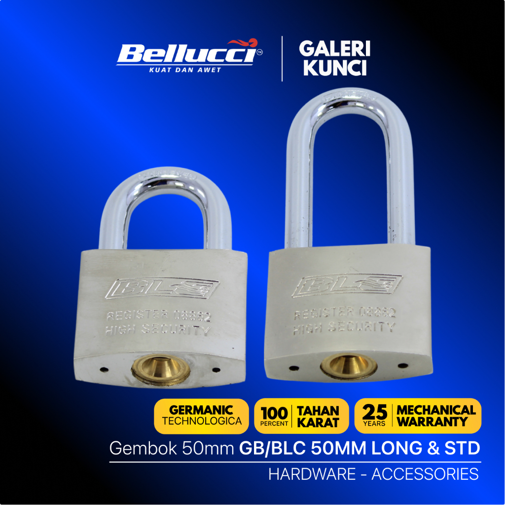 BELLUCCI 50 มม. กุญแจสั้นและยาวคอวัสดุเหล็กแข็ง Weatherproof Anti-Rust ช่วงสูงสุด GB/BLC 50 มม. STD 