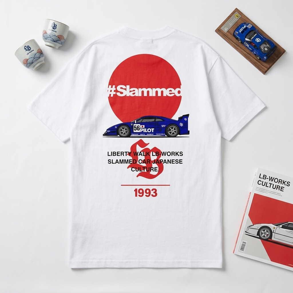 KARIMAKE เสื้อยืด Unisex Distro พร้อม LIBERTY WALK SLAMMED FERRARI F40 PILOT LIBERTY WALK Image