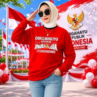 Baju Kaos Lengan Panjang  Sweater Wanita Dewasa17 Agustus 2026 Edisi Hut RI 81