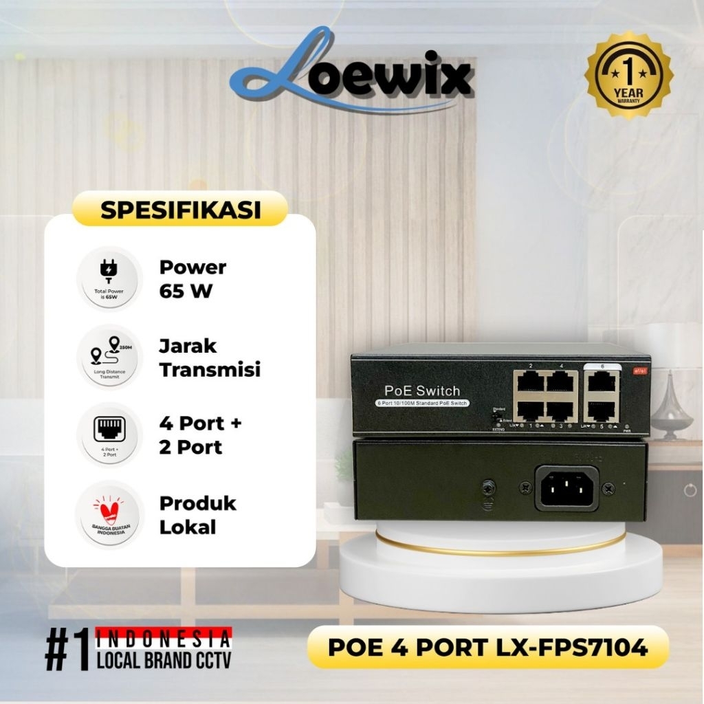สวิตช์ฮับ POE 4 PORT / 8 PORT LX-FPS7104 65W Loewix 6-Port Switch Hub 4-PoE/ 8 POE กล้อง IP กล้องวงจ