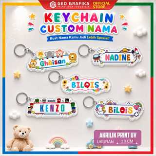 Keychain Custom Nama Anak Gantungan Kunci Akrilik Print UV Motif Full Color - Geo Grafika