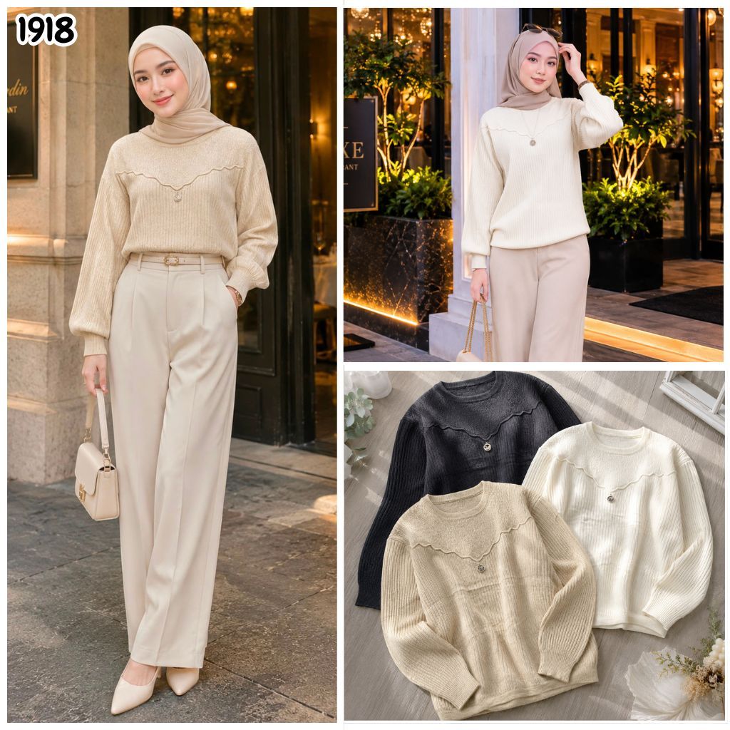 HAPPY SHOP - ผู้หญิง KNIT TOP 1918 ใหม่ล่าสุด PREMIUM SWAN PENDANT FASHIONABLE