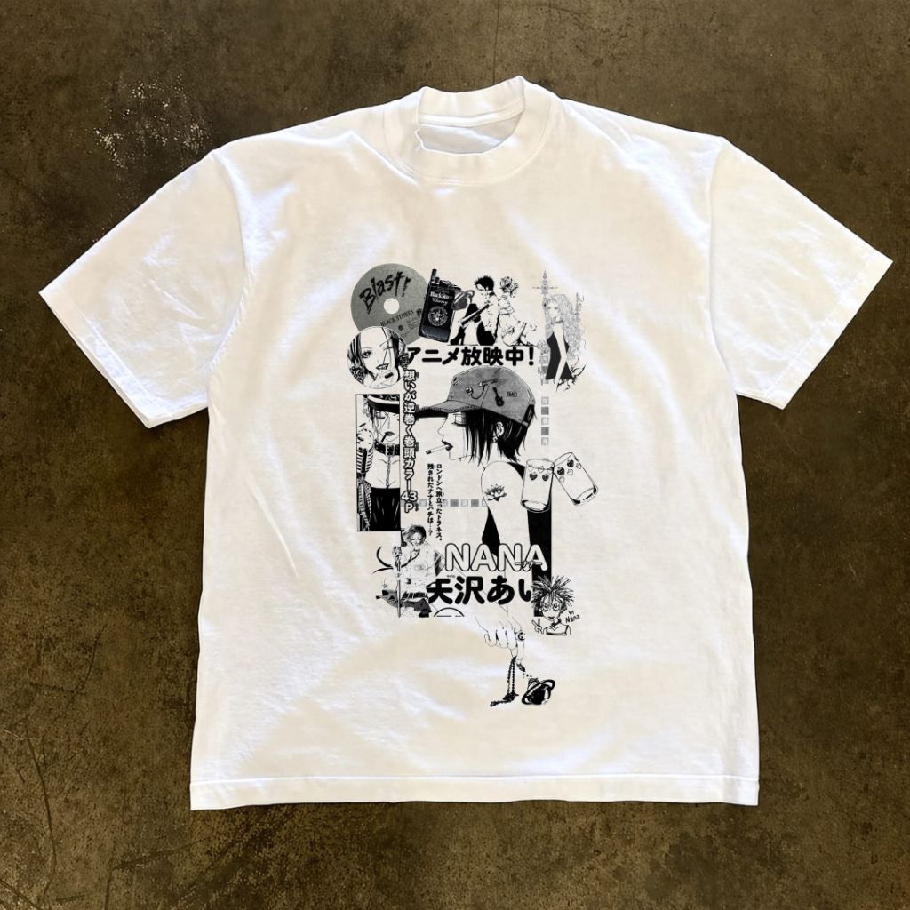 เสื้อยืด Vintage Retro Anime Nana เสื้อหวีสีขาวพรีเมี่ยม 24s ผู้ชายและผู้หญิง