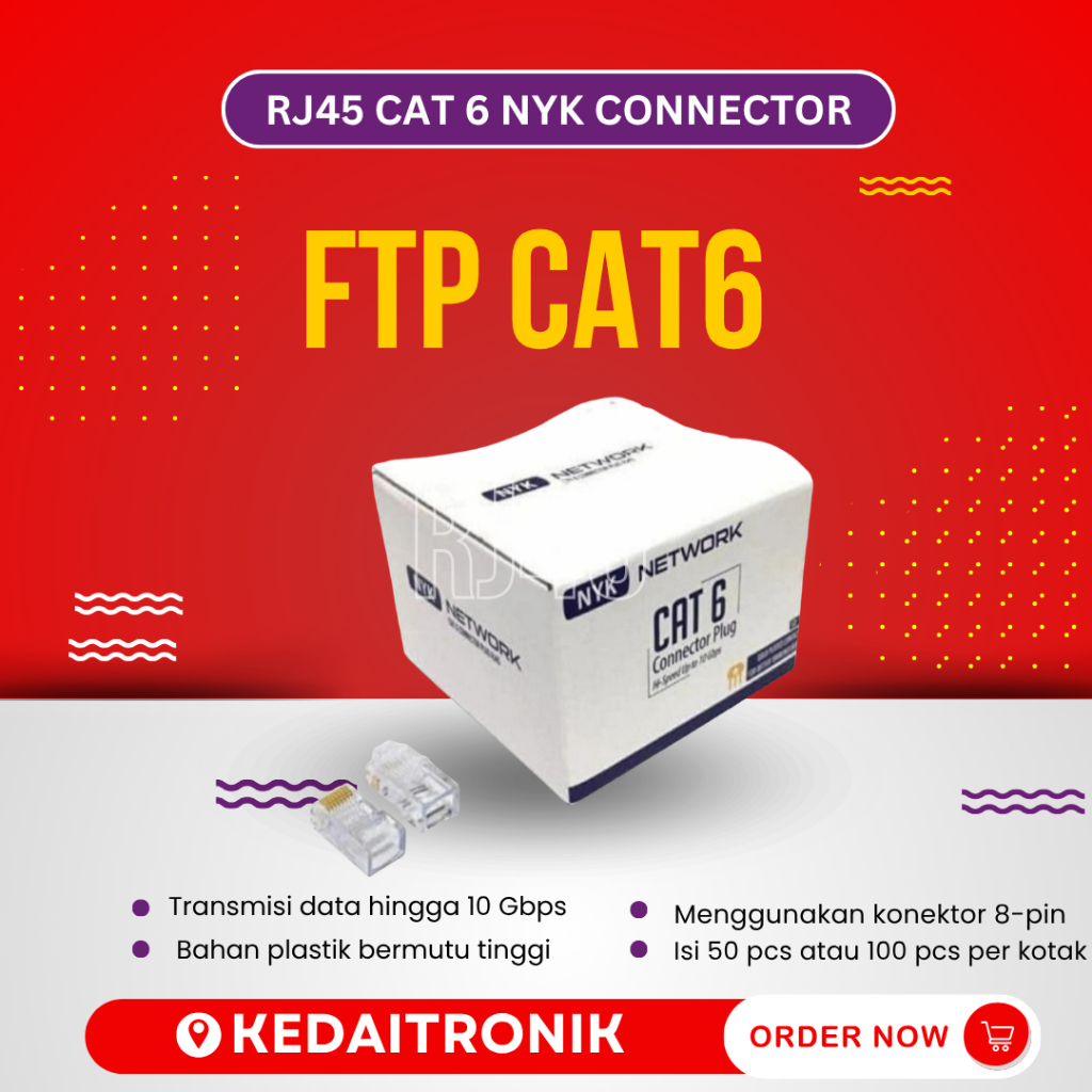 RJ45 CAT 6 NYK CONNECTOR RJ 45 FTP CAT6 เฉพาะจุด 50PCS RJ45 CAT6 FTP