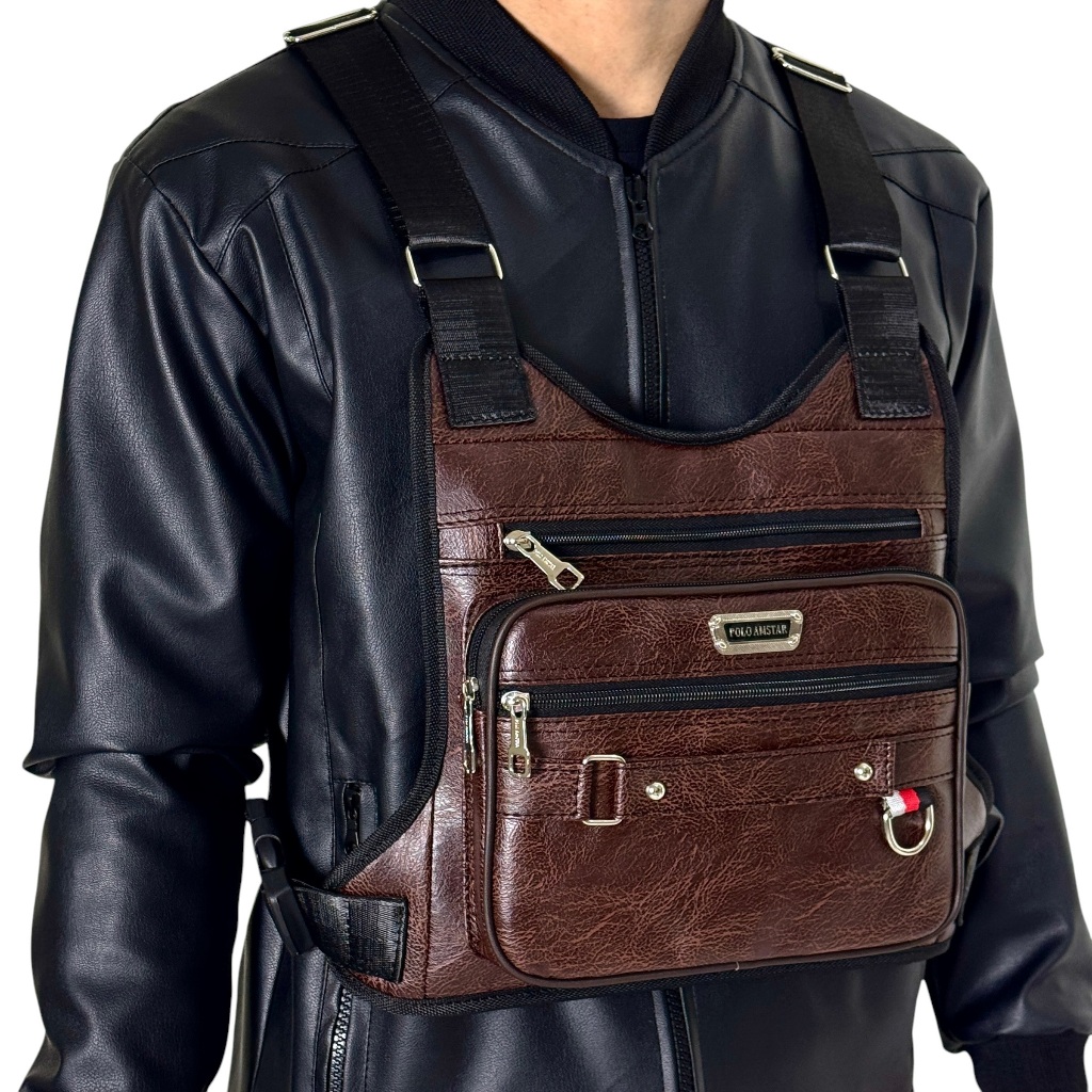 กระเป๋าคาดหน้าอก Chest Rig Bag Original Polo Amstar PU Leather Material Chest Bag Mens Chest Sling Bag