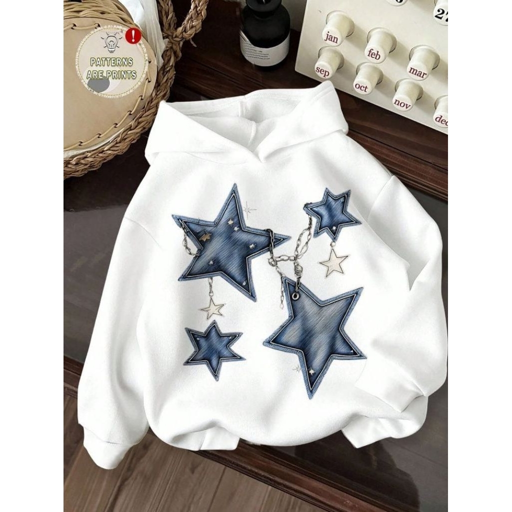 HOODIE BLUE STAR สไตล์เกาหลี เสื้อกันหนาว HOODIE แขนยาว