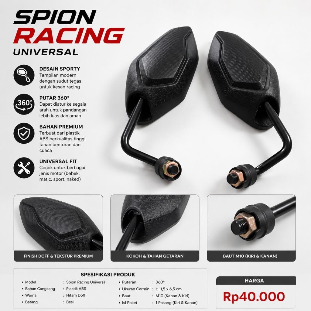 Vario Mini Motorcycle Mirror รุ่น V2 Bend Clean Look กระจกมองหลัง