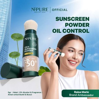 [NEW LAUNCH : RAISA'S PICK] NPURE Sunscreen Cica Sunscreen Powder SPF 50+ PA++++ / Sunscreen Bedak & Brush / Sunscreen Bedak Bebas Kilap Minyak / Facial Berjerawat / Centella Asiatica / Melindungi Wajah Extract Hitam Vitamin Perawatan Mencerahkan