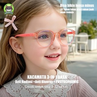 MAKRIZZ Kacamata Anak Anti Radiasi Photochromic Minus Blueray Perempuan laki laki 3-12 Tahun Keren 1013