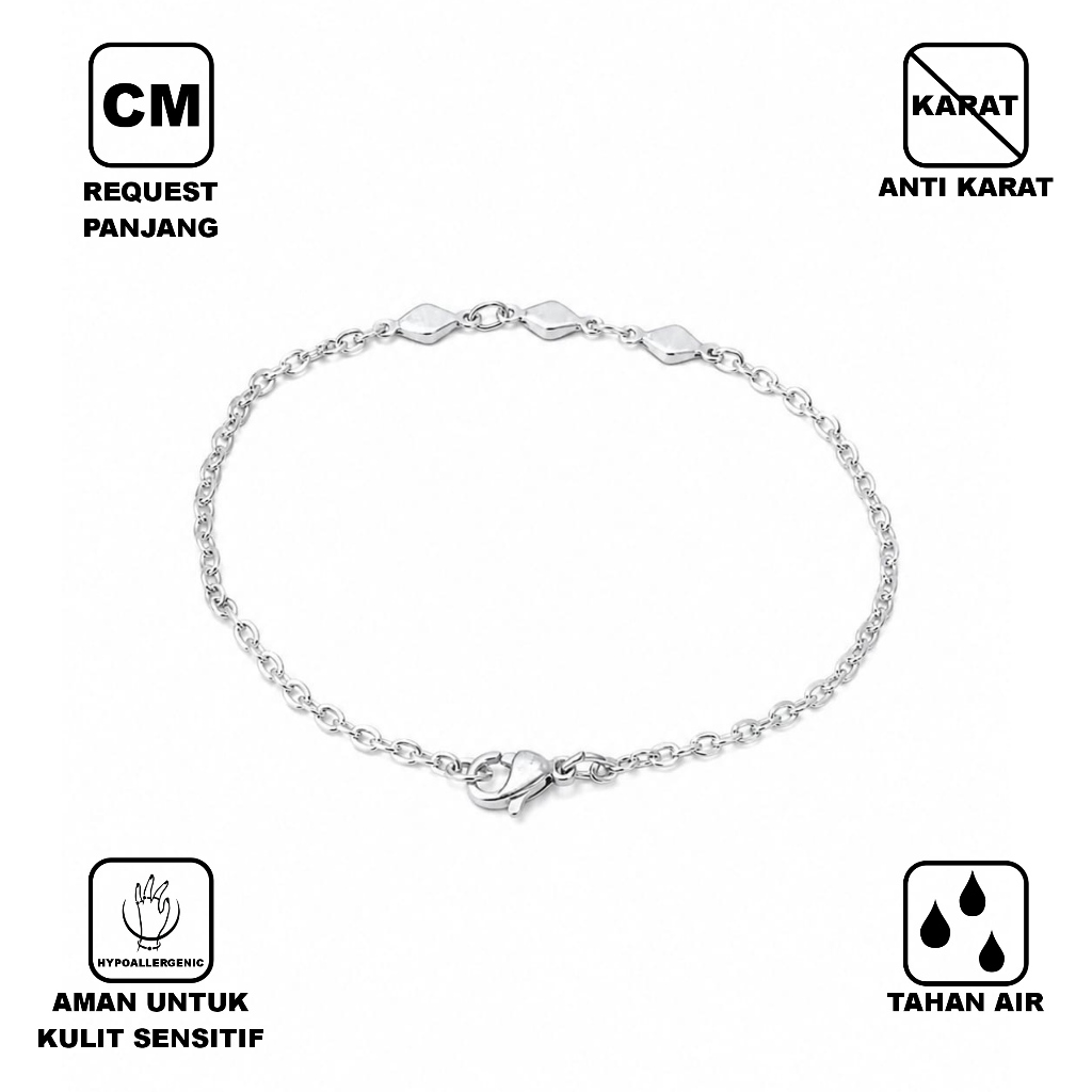 Silver Prism Gelang Stainless Steel Pria Wanita Anti Karat Gelang Silver Minimalis Korea