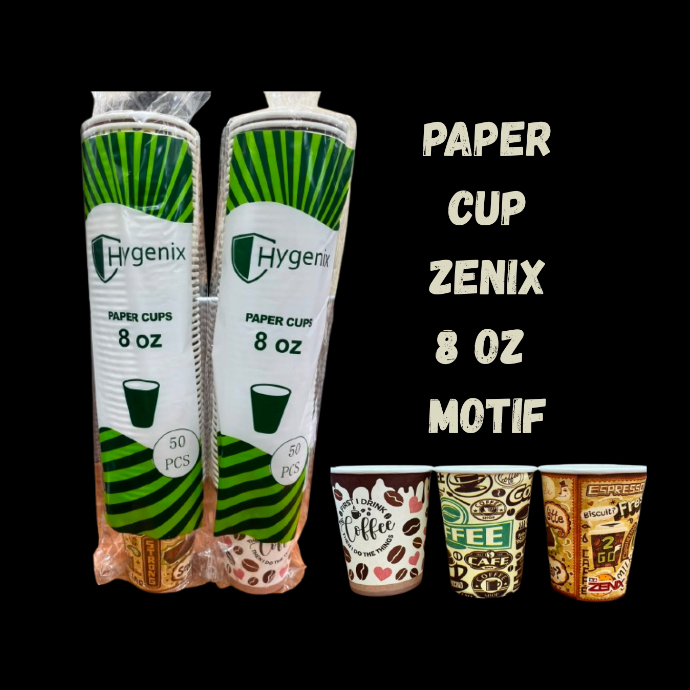 [ 50 ชิ้น ] HOT PAPER CUP HYGENIX MOTIF 8 OZ (240ML) & 6.5 OZ (195ML) MULTIPURPOSE HEAT RESISTANT CO