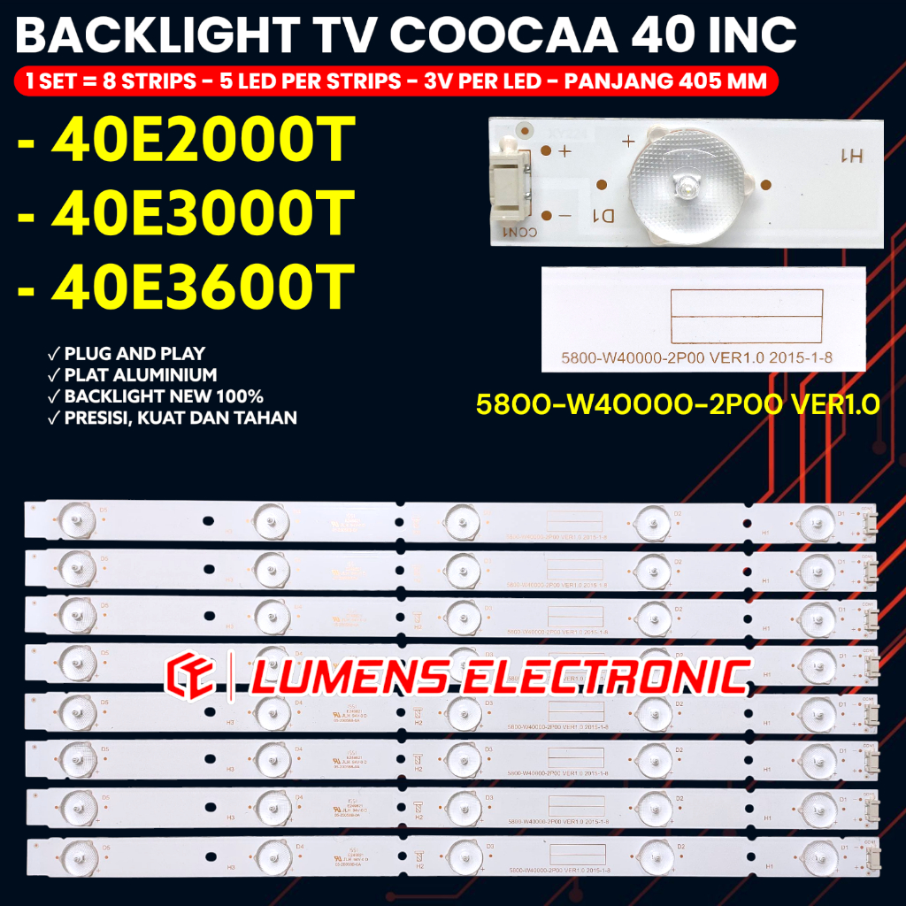 COOCAA 40 นิ้วไฟเตือนทีวี 40E2000T 40E3000T 40E3600T BL ไฟ LED 40E 5K 5800-W40000-1P00 REV1.0