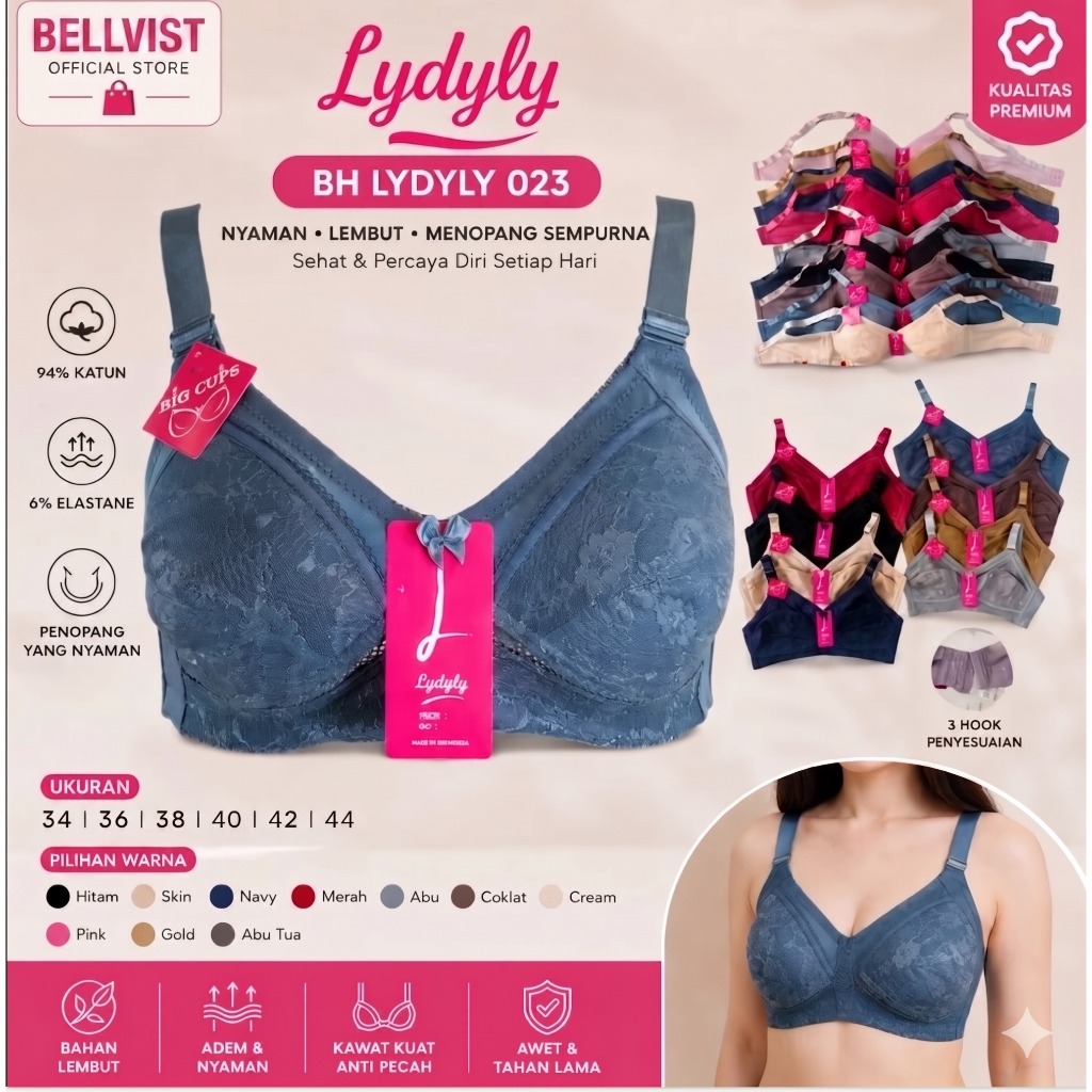 Lifily L023 L021 L005 Big Cup Bra ถ้วยขนาดใหญ่ไม่มีโฟมไม่มีลวด 3 ตะขอ Lydyly Bra 023