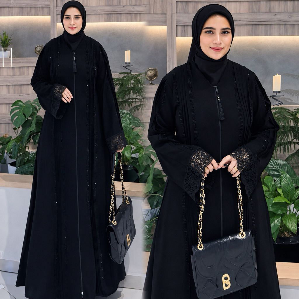 Gamis Abaya Turkey Maharani Busui Abaya Jetblack Hitam