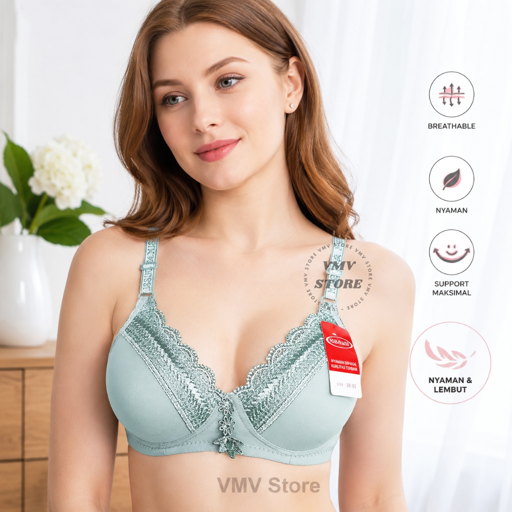 Misslily Bra 714 Cup A Underwire Bra 2 Hooks Elegant Bloom Charm Lace สวย