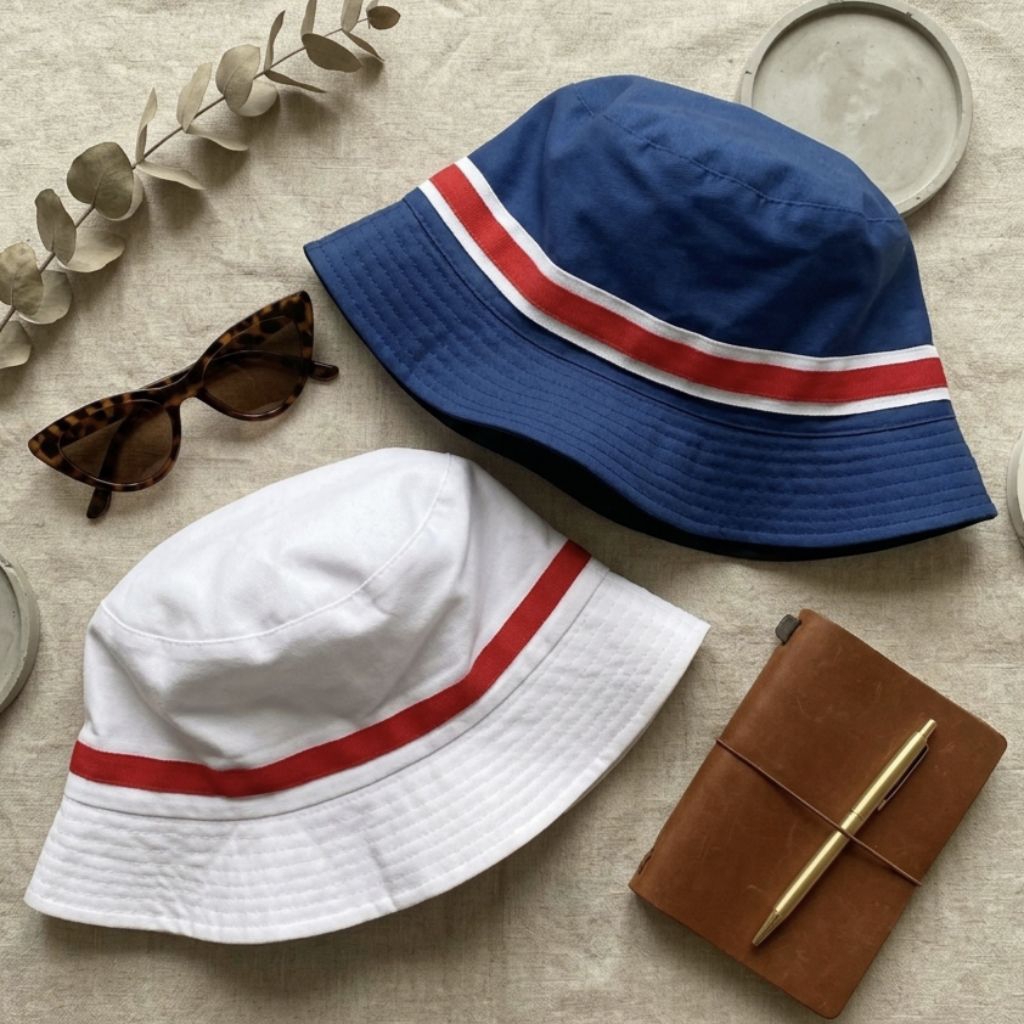 England Plain Navy Blue White Bucket Hat Buckethat