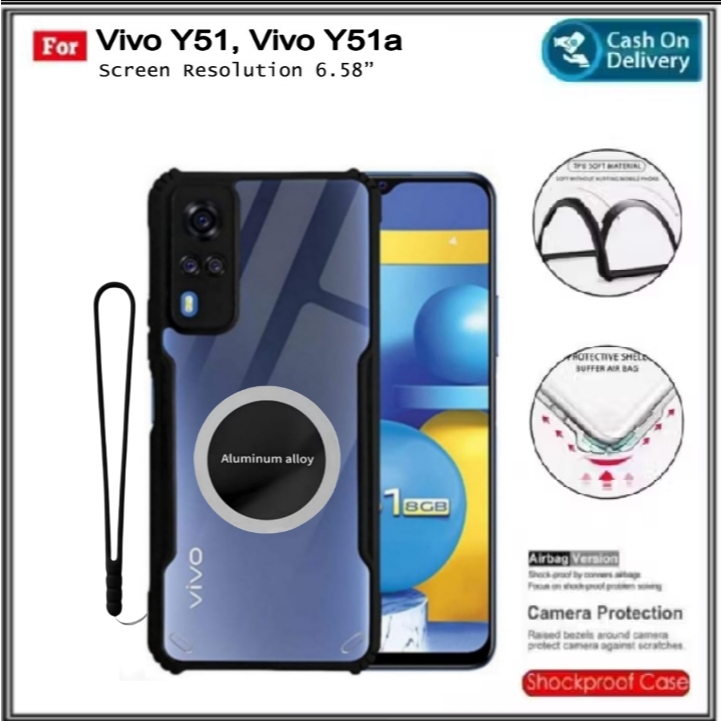 Vivo Y51 / Y51s / Y51A / Y53s 4G / Y31 2021 Soft Hard HD Transparent Casing Cover + Magnetic Ring Co