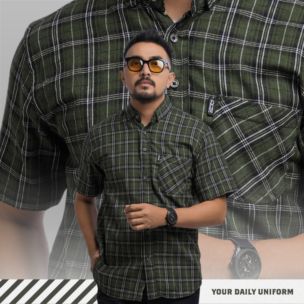 KEMEJA HIJAU DGM Short Shirt Mens Short Flannel Shirt Short Flannel Shirt Mens Flannel Green White B
