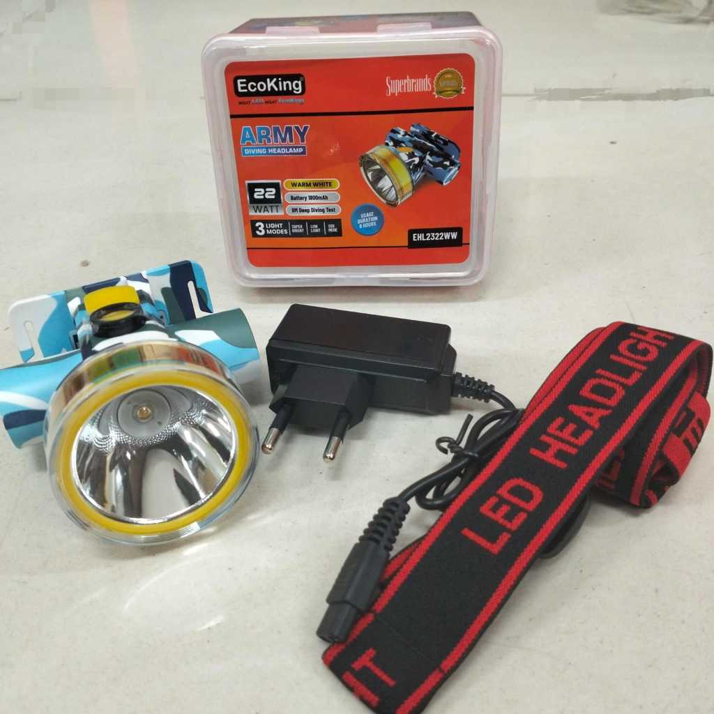 CAHAYA Ecoking Army ไฟหน้าดําน้ํา 22W แสงสีขาว ll ecoking 22W ไฟหน้าแบบชาร์จไฟได้ของแท้ 100%