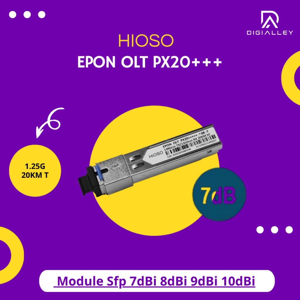 โมดูล Hioso Sfp 7dBi 8dBi 9dBi 10dBi EPON OLT PX20+++ 1.25G 20KM T