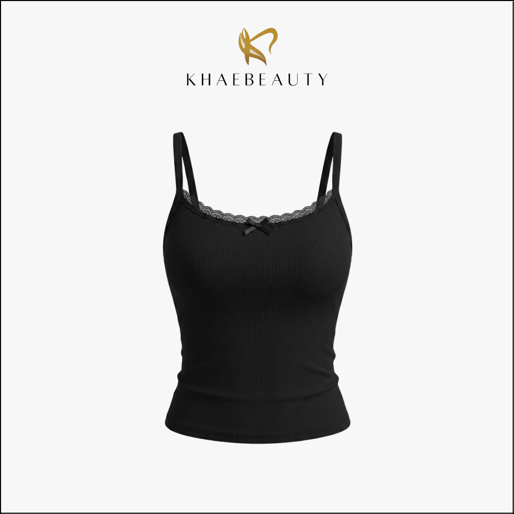 KHAEBEAUTY เสื้อกล้ามสายสปาเก็ตตี้ผู้หญิง Lace Slim Fit สไตล์เกาหลี Aesthetic BR075