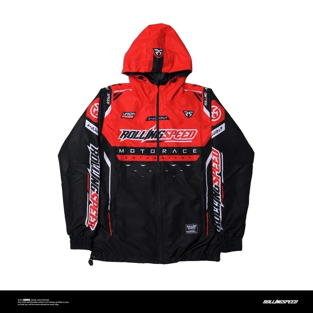 MERAH Mols Red / Grey Windbreaker Jacket - Black Red / Parate Material Waterproof Jacket