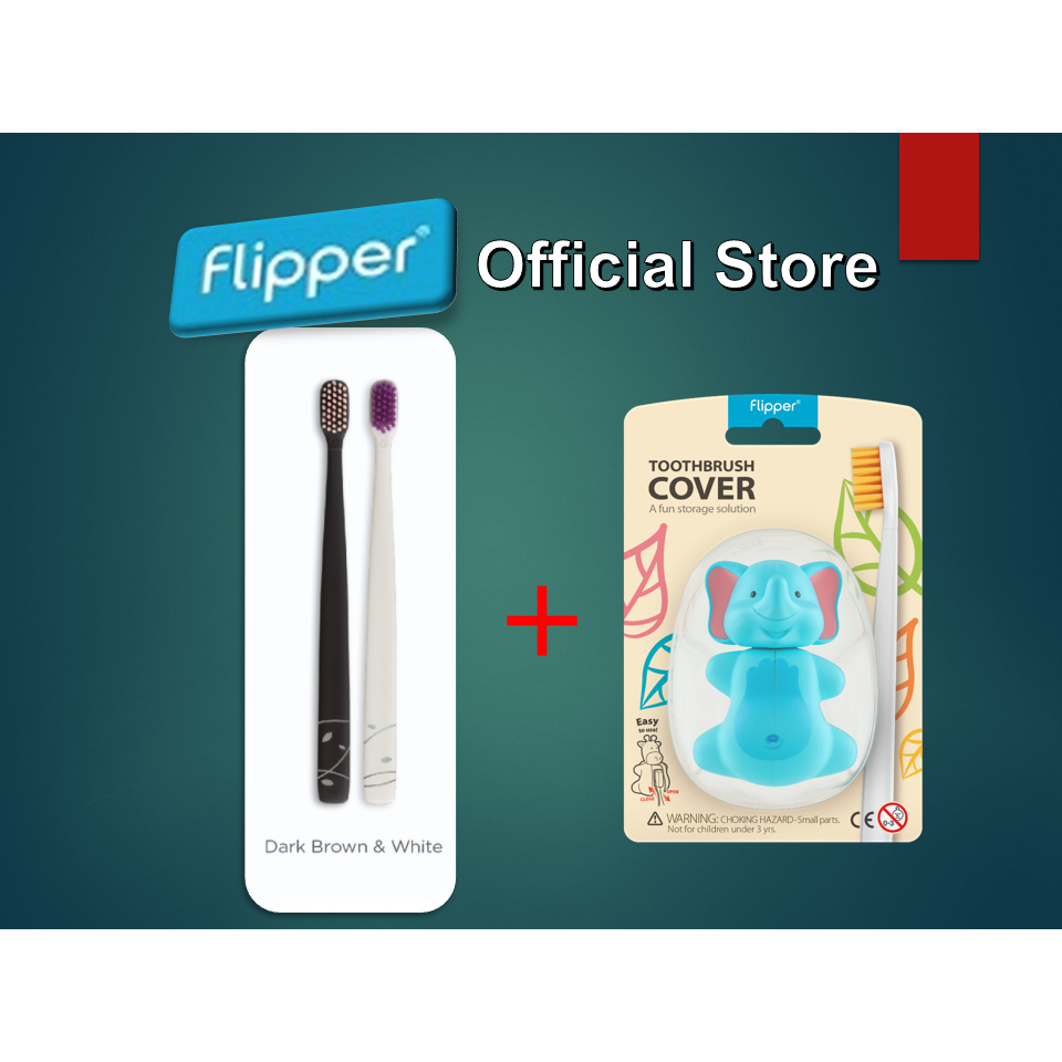PERFECT COUPLE Bundling TWIGO แปรงสีฟันและที่ครอบแปรงสีฟัน FLIPPER (แปรงสีฟัน 2 ชิ้นและตัวป้องกันแปร