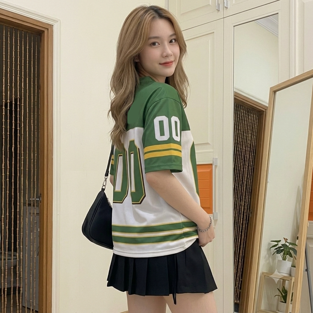 Green 00 Oversize Retro Boxy Shirt Jersey Top LD 105