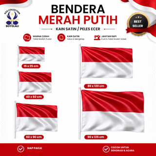 BENDERA MERAH PUTIH BESAR / TANGGUNG / KECIL / MOTOR / KLEBET / 40x60 / 60x90 / 80x120 / 90x135 Kain Satin Peles Mengkilap Murah