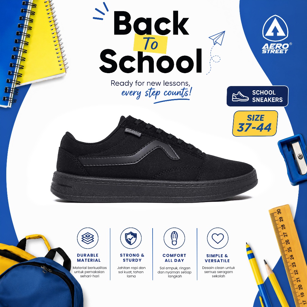 Aerostreet 37-44 Massive Low 2.0 สีดําล้วน - รองเท้าผ้าใบลําลอง