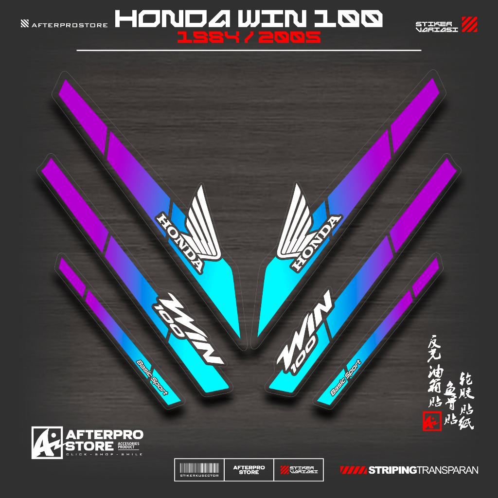 HONDA WIN 100 MFX15 STRIPING/OLD/NEW WIN 100 MOTORCYCLE BODY STICKER/VARIATION LIST STICKER/1997-200